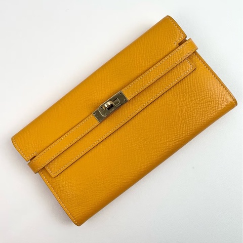 Hermes • 經典Kelly Long 9V太陽黃💛Epsom皮銀釦長夾