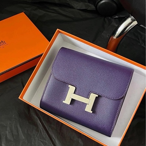 Hermes • 經典Constance 海葵紫銀釦Epsom皮康康短夾 🈶盒
