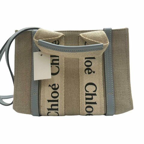 【美收精品】 Chloé woody mini 帆布拼皮托特肩背包 C-679【隔月月中將轉賣至日本 上架期限30天】