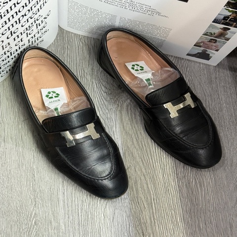愛馬仕/Hermes  樂福鞋皮鞋銀扣 36.5碼