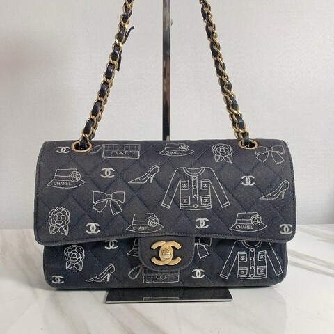 97💖Chanel香奈兒 黑金 牛仔布 中號CF 可單肩斜挎