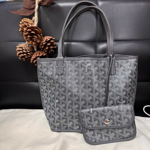 Goyard/戈雅 高雅德 帆布拼牛皮子母包托特包購物袋，98新，附件：子袋