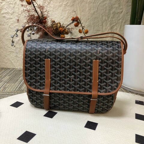 Goyard/戈雅 棕色老花雙扣郵差包單肩斜挎包 98新