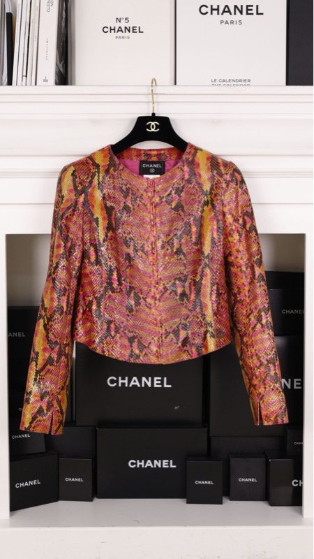Chanel 01年秀款红色蛇皮两口袋拉链夹克上衣外套