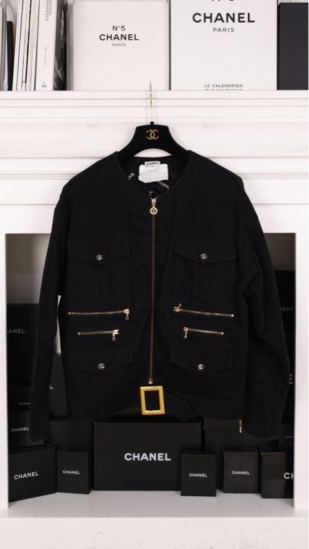 Chanel 94年黑金丹宁牛仔四口袋拉链夹克棉服外套