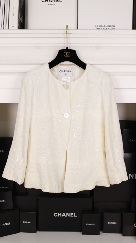 Chanel 00年白色亮片贝母扣圆领外套FR36 25/7