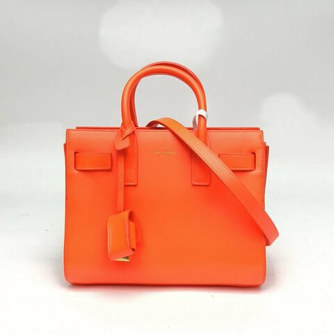 SAINT LAURENT ClassicSacDeJour風琴包nano橙色牛皮金扣肩背包