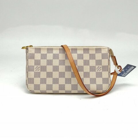 LOUIS VUITTON Pochette大麻將包白棋格PVC金扣晶片肩背包