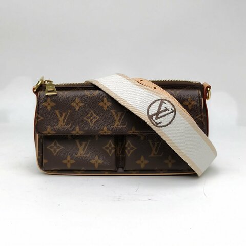 LOUIS VUITTON VIVACITÈ駱駝手袋老花PVC金扣晶片肩背包