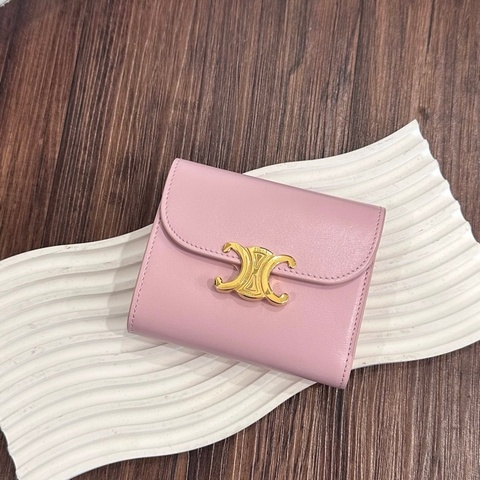 CELINE U.IE.0264 粉色凱旋門三折短夾