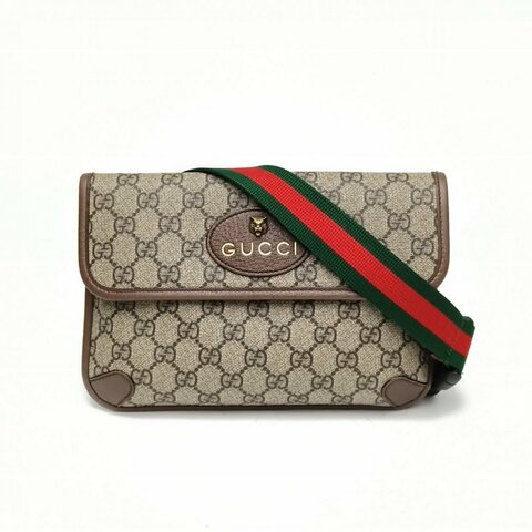 GUCCI NeoVintage虎頭腰包烏木色PVC金扣肩背包