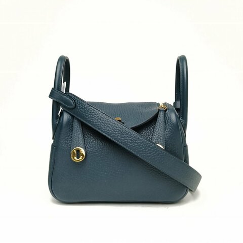 HERMES LindyMini6O松柏綠TC皮Z刻金扣肩背包