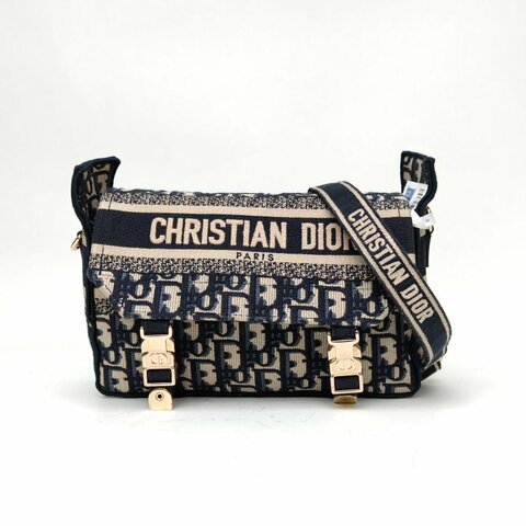 DIOR Diorcamp郵差信使包小號藍色帆布金扣2022肩背包