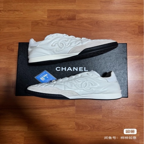 Chanel德訓鞋香奈兒油蠟皮雙C徽標休閒鞋 白色 36.5碼