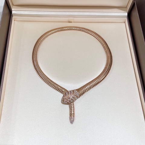 【99新】Bvlgari 寶格麗 高級珠寶 serpenti系列玫瑰金 鑲鑽  靈蛇 項鍊