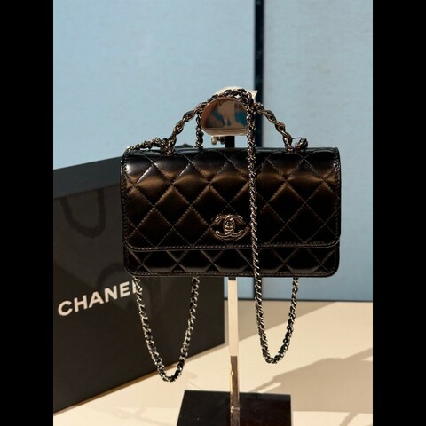 Chanel 23k水鑽手柄woc黑銀羊皮