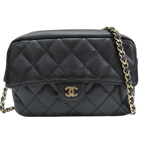 黑色 菱格紋 荔枝牛皮 鍊帶 肩背包 金釦【CHANEL 香奈兒】 AP4425B