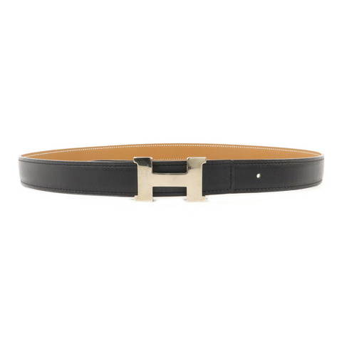 HERMES Epsom皮革/Swift皮革Mini H Belt 80cm皮帶Noir/Gold