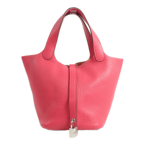 HERMES Clemence皮革Picotin PM手挽袋Rose Extreme