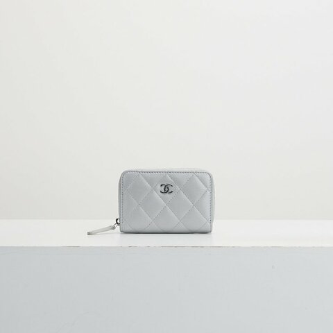 Chanel 新款拉鍊零錢包 灰銀