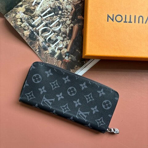 ::LOIUS VUITTON:: LV  M62295 經典Monogram Eclipse 塗層帆布全開拉鍊手拿長夾(黑灰)