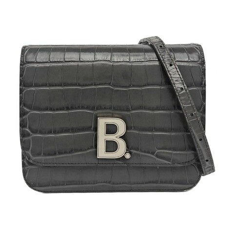 BALENCIAGA B.深灰色牛皮壓紋單肩包斜挎包