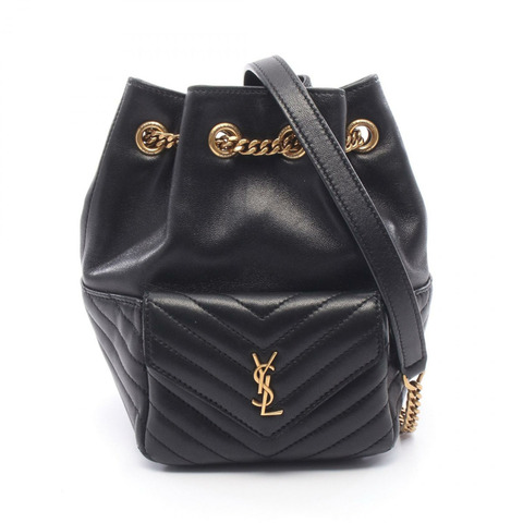 SAINT LAURENT PARIS Joe 迷你水桶單肩包，黑色皮革，二手女款