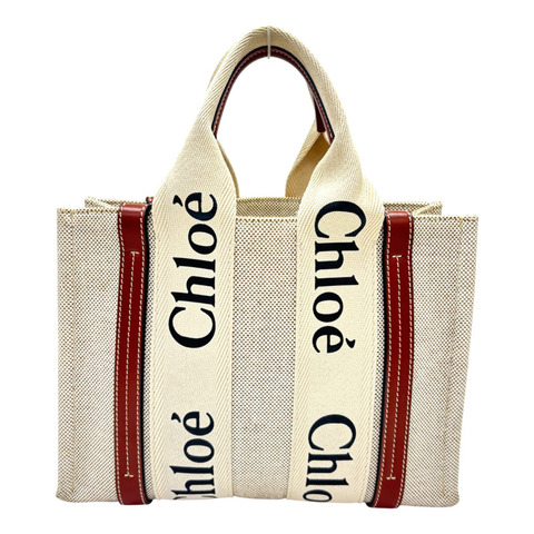 米色 帆布  Small Woody 手提包 【Chloe 克羅伊】