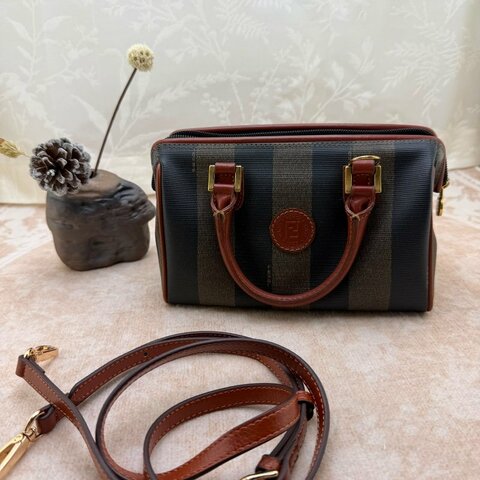 FENDI 經典 Pequin 條紋迷你波士頓手提包