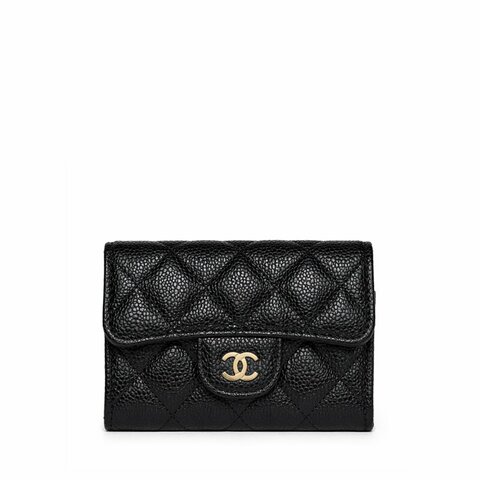 CHANEL 香奈兒 Classic Flap Card Holder 黑色金扣魚子醬牛皮｜翻蓋卡夾 零錢包 卡片夾｜晶片款 經典熱門 入門首選｜KÉSH 凱仕精品