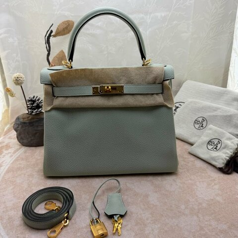 Hermès Kelly 28 霧藍 Togo 皮金扣手提包