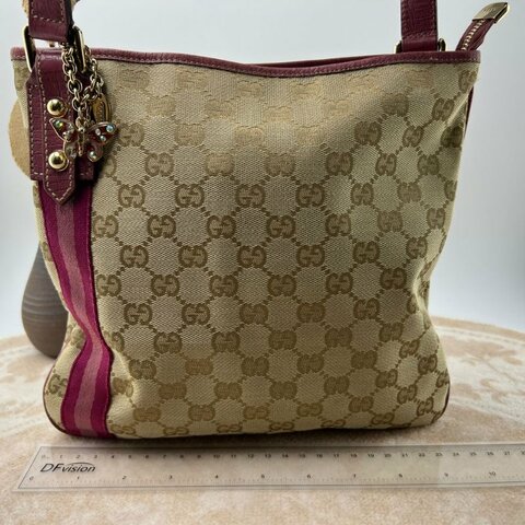Gucci 經典雙 G 帆布紅綠織帶小號托特包