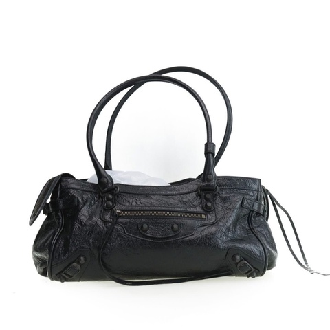 巴黎世家 Balenciaga Le City機車包油蠟皮純色鉚釘單肩包