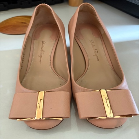 Ferragamo 跟鞋 淺粉色 駝色 4.5號