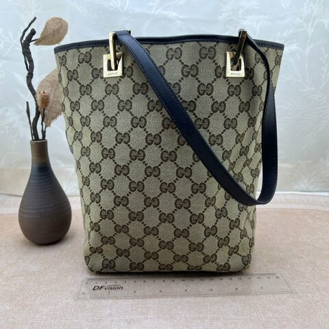 GUCCI 經典雙 G 帆布豎款托特包