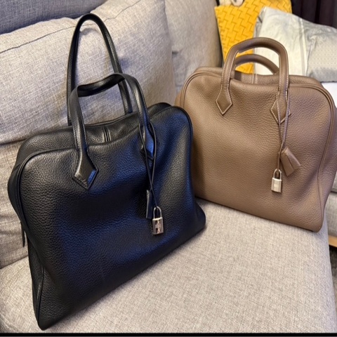 🖤 Hermès Victoria 35｜Togo 黑銀｜框P刻｜低調奢華的保齡球包