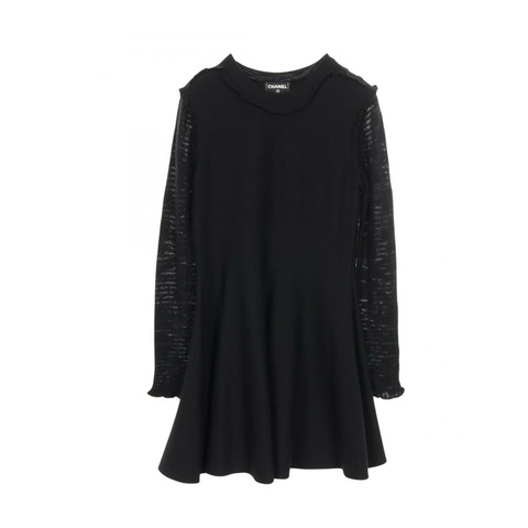 香奈兒 (CHANEL) Logo 連結連身裙 P54867K07199 真絲羊絨黑色二手女款 38 碼
