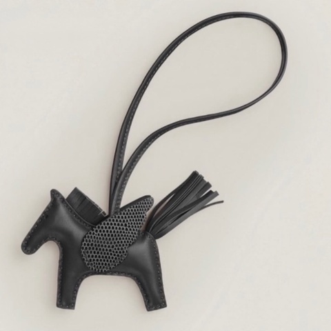 Hermes愛馬仕all black全黑色蜥蜴皮小飛馬吊飾