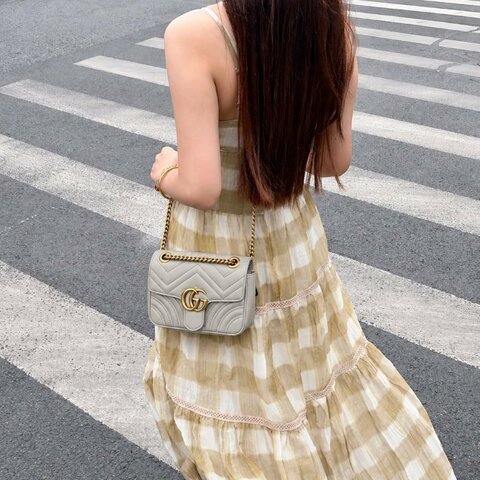 GUCCI -灰色牛皮GG Marmont方形斜背包