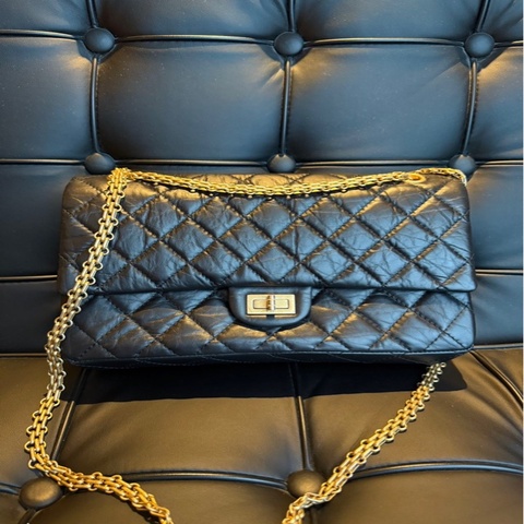 Chanel 香奈兒黑金2.55鏈條包 雙蓋紅色皮內里