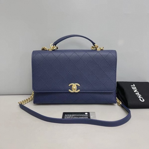 Chanel香奈兒 Chic Affinity 藍色全皮荔枝紋手提單肩斜挎包