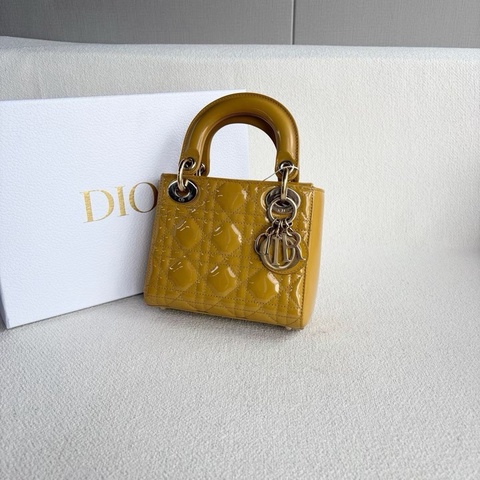 【威選精品】💛 Dior 漆皮 Lady Dior 三格｜芥末黃・金扣