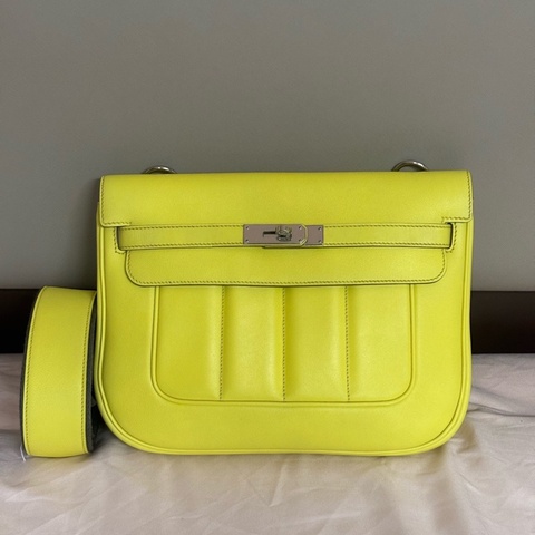 Hermes • Berline 28 檸檬黃銀釦 Evercolor皮