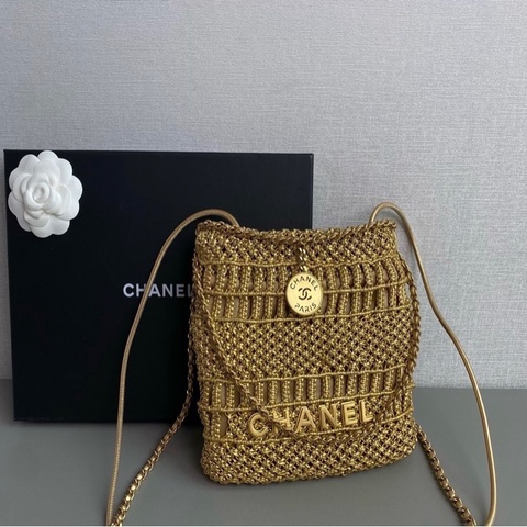 【威選精品】🖤 CHANEL 金色編織 Mini 22 Bag｜稀有金色編織款・芯片版