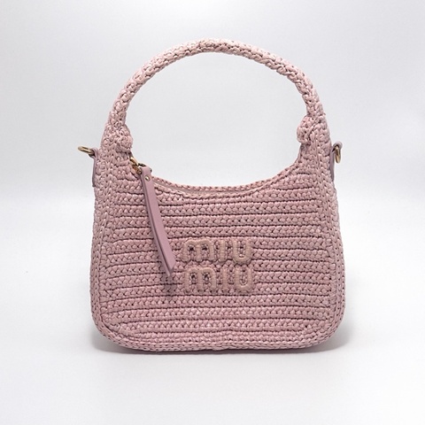 【威選精品】🩷 MIU MIU Wander 粉色編織 Hobo｜甜美少女感・人氣編織款