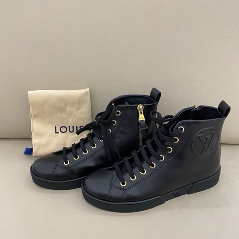 Louis Vuitton 路易威登 黑色全皮側面拉鍊 高幫休閒鞋 35.5碼未使用 僅試穿