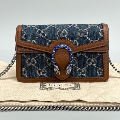 Gucci/古馳 Dionysus 丹寧牛仔Supermini酒神鏈條包 尺寸：16.5＊10＊4.5 附件：塵袋