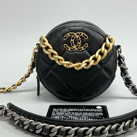 Chanel/香奈兒 19bag系列黑金mini圓餅包 31開 尺寸：12×12×4.5