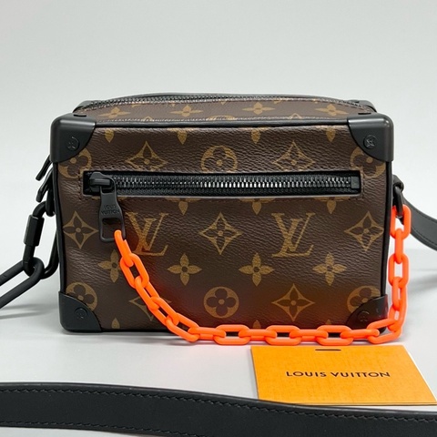 Louis Vuitton 路易威登 mini soft trunk 老花拼橙色鏈條盒子包 單肩斜挎包 尺寸18.5*13*8cm