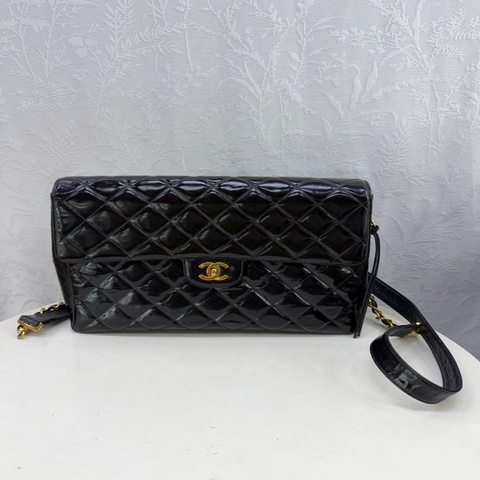 CHANEL VINTAGE CLASSIC FLAP JUMBO BACKPACK PATENT LEATHER GHW